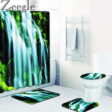 Zeegle 4Pcs Memory Foam Bathroom Bath Mat Shower Curtain Pedestal Rug Lid Toilet Cover Toilet Mat Bath Mat Set For Bathroom 2024 - buy cheap
