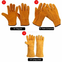 Guantes de soldadura largos de cuero de vaca, resistentes al calor, a prueba de fuego, para transporte de soldadura, seguridad en el trabajo, 10-14 pulgadas 2024 - compra barato