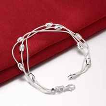 wholesale 925 jewelry Silver plated Cuff Chain Charm Three-wire light bead Bracelet Jewelry Bracelet 2024 - buy cheap