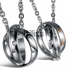 Biliss Lover half heart Necklace For Couples "Real Love" Double Circle Stainless Steel For Mens Ladies Couple Necklace 2024 - buy cheap