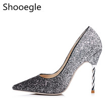 Elegant bling glitter slip on shallow mouth women pumps metal thin high heel crystal wedding party dress pumps 2024 - buy cheap