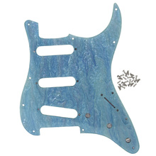 FLEOR Abalone накладка на гитару sss скретч пластина 1Ply с винтами для 11 отверстий Strat гитарных частей, синий цвет моллюсков 2024 - купить недорого