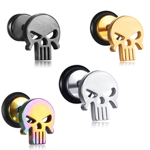 TIANCIFBYJS-pendientes de acero inoxidable con forma de calavera para hombre, tachuelas falsas, tapones para los oídos, calibre para pendientes, Piercing, joyería corporal, mezcla de 4 colores 2024 - compra barato