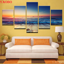 Pintura por números de paisaje de mar y Amanecer, pintura de diamante artesanal, decoración para el hogar, bordado de diamantes de imitación cuadrados/redondos de resina, 5 piezas 2024 - compra barato