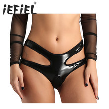 Iefiel cueca de couro ecológico feminina, roupa íntima, baixo crescimento, lingerie, noite, aparência molhada 2024 - compre barato