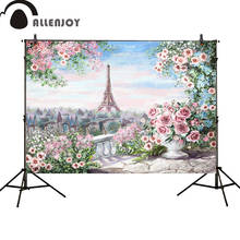 Allenjoy photophone backdrop Spring 14 February Paris Eiffel Tower Flower oil painting photocall wedding background photography 2024 - buy cheap
