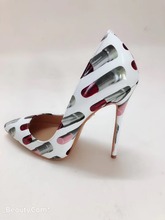 Big Sale Sexy Pointed Toe High Heel Pumps 10cm 12cm Patent Leather Thin Heels Woman Shoe Red Lip Printed Dress Heels 2024 - buy cheap