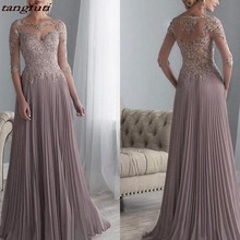 Mother Of The Bride Dresses Long 2019 Chiffon Pleated Lace Applique A Line With 1/2 Sleeves Women Party Wedding Formal Evening 2024 - buy cheap