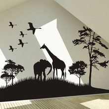 Large size animal wall sticker of animal giraffe elephant tree wall paper wall art decals of home decoration 2024 - buy cheap