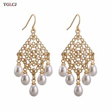 Korean Version Of The Simple Temperament Gold Tassel Ladies Earrings Imitation Pearl Long Earrings Bohemian Women'S Ear Clips 2024 - buy cheap