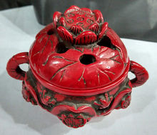 Elaborate Chinese manual sculpture artificial red coral resin buddhist lotus incense burner 2024 - buy cheap