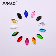 Junao 4*8mm 7*15mm mistura cor cavalo olho strass acrílico não quente-fix cristal pedra flatback cola em strass applique para ofícios 2024 - compre barato