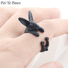 Fei Ye лапы, милый черный кролик, металлическое кольцо, средний палец, античное кольцо «кролик», животное, Warp кольцо для мужчин и женщин, ювелирные изделия, Прямая поставка 2024 - купить недорого