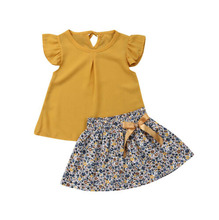 Focusnorm/Новая модная летняя одежда для маленьких девочек Футболка с открытыми плечами Топы + юбка-пачка с цветочным рисунком комплект из 2 предметов 2024 - купить недорого