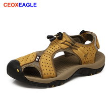 CEOXEAGLE-Sandalias de piel auténtica para hombre, zapatos suaves y cómodos para exteriores, sandalias romanas para la playa, tallas grandes 38-47 # 2024 - compra barato