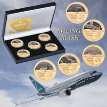 WR Gold Plated Boeing Crash Coins Quality Metal Coin For Collectibles Commemorative Coins With Wooden Box Gift For Business 2024 - buy cheap