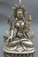 free shipping  Tibet Silver Buddhist Joss Protect Set Lotus 7 Eyes White Tara Buddha Statue 2024 - buy cheap