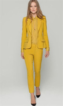 Женский деловой костюм из 2 предметов, желтый пиджак с длинным рукавом + брюки, на заказ 2024 - купить недорого