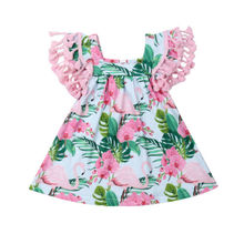 Платье с бахромой и фламинго для маленьких девочек, летнее пляжное праздничное платье с короткими рукавами и цветочным рисунком, одежда, 2019 2024 - купить недорого