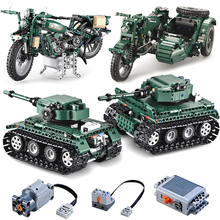 RC Military Panzer Tiger Tank Motor Motorcycle Military army vehicle Model Building Blocks Construction toys ww2 2024 - buy cheap