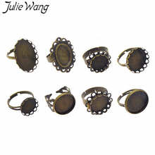 Julie Wang-Anillos variados de bronce antiguo, ajustable, Base en blanco, ajustes de hierro, encaje en la bandeja, cabujones de cristal, joyería, 8 Uds. 2024 - compra barato