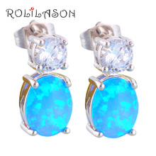 Wholesale & Retail Zirconia Blue Fire Opal silver color Stud Earrings for women Wedding Opal Fashionl Jewelry OE326 2024 - buy cheap