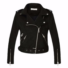 New Fashion Women suede motorcycle jacket Slim brown full lined soft faux Leather female coat veste femme cuir epaulet zipper 2024 - buy cheap