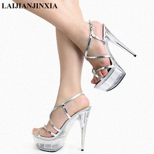 LAIJIANJINXIA New Women Shoes Platform 5 cm Sandals Thin Heels and High heels Pumps 15 cm Slides Drag Queen CD Plus Size 46 2024 - buy cheap