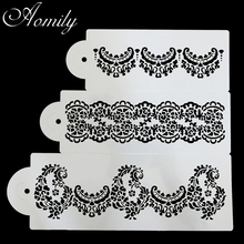 Aomily 3pcs/Set Art Cake Stencil Damask Lace Border Birthday Cake Side Cupcake Wedding Party Sugar Craft Decoration Baking Tool 2024 - buy cheap