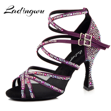 Ladingwu Dance Shoes Women Purple Satin Full Rhinestone Latin Dance Shoes Salsa Women Shoes Dancing Ballroom Professiinal 2024 - buy cheap