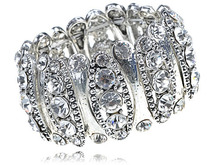 Silver Tone Clear Crystal Rhinestone Bling Jewelry Elastic Bracelet Bangle Cuff [Bangles] 2024 - buy cheap