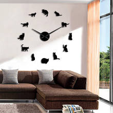 Relógio de parede 3d unisex com gato, decoração para quarto de criança, relógio grande com formas de gato 2024 - compre barato