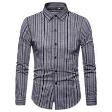Camisa de manga larga para hombre, camisa elegante a rayas con botones, ajustada, informal, 2018 2024 - compra barato