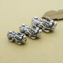 3D 100% 999 серебряные бусины Pixiu настоящие винтажные чистые серебряные бусины Lucky Fengshui Pixiu богатство пиксиу Piyao бусы удачи для богатства 2024 - купить недорого