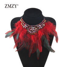 ZMZY-Collar de plumas hechas a mano para mujer, Gargantilla roja, cuello caliente, Maxi Collier, joyería de moda con estilo de cristal 2024 - compra barato