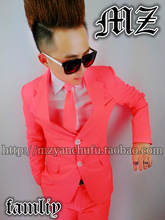 S-4xl! 2021 Men's Stage Singer Fashion Spring Fluorescent Orange Pink Suit Sets Costumes Clothing (suit + Pants+tie ) 2024 - buy cheap