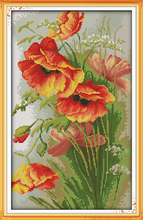 Flowers Poppy (4)Cotton Cross Stitch Kits 14CT White Canvas 11CT Accurate Printed Embroidery DIY Handmade Needle Work Home Decor 2024 - buy cheap