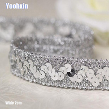 2CM Wide HOT Sequin Silver Embroidery Flower Lace Fabric Trim Ribbon DIY Sewing Applique Collar Cord Wedding Dress Guipure Decor 2024 - buy cheap