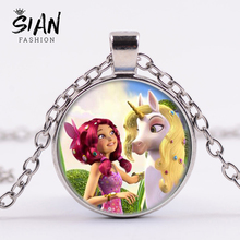 SIAN Fashion Anime Mia and Me Necklace Pegasus Fairy Printed Time Gem Necklace for Girls Kids Jewelry Theme Party Gift Trinkets 2024 - buy cheap