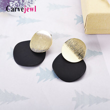 Brincos de gotas douradas e pretas, joia feminina carvejoia design coreano, dupla redonda, com disco escovado, grande hyperbole 2024 - compre barato