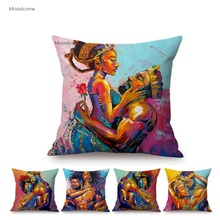 Capa de almofada artística, rei e rainha da áfrica, sexy, pintura a óleo, casal jovem, decoração de casa, sofá, capa de almofada, arte africana 2024 - compre barato