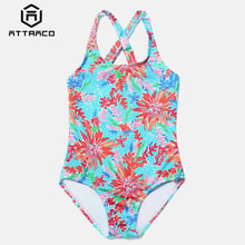 Attraco Girls' One-Piece Swimsuits Flower Print Swimwear Kids Adjustable Strapped Bikini Cute Beach Wear Light Color Swimsuits 2024 - buy cheap