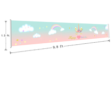 Feliz aniversário banners menina princesa unicórnio tema festa banners gradiente arco-íris fundo banners cartaz com grommets 2024 - compre barato