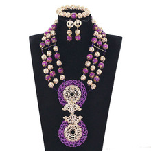 Conjunto de joyas de boda africanas con cuentas de Coral púrpura, conjunto de collar de babero grueso de oro de Dubai, cuentas de regalo de boda nigerianas tradicionales JB056 2024 - compra barato