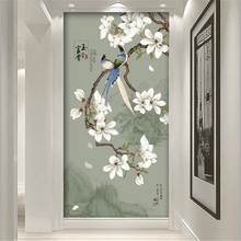 3d-фотообои на заказ wellyu, новые китайские чернила, пейзаж, цветок магнолии, птица, вход, декоративная живопись 2024 - купить недорого