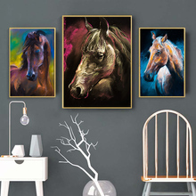 Cuadro para decoración del hogar con estampado de acuarela de caballo, lienzo nórdico, cuadro para el salón, impresión artística 2024 - compra barato