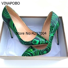 Femme Shoes Women Green Patent Leather High Heels Embossed Pattern Pumps Fashion Pointed Toe Stiletto Heels Office Lady Shoes 2024 - buy cheap