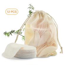 Almohadillas reutilizables de algodón para limpieza de uñas, desmaquillante Facial de doble capa, lavables con bolsa para la colada, 12 Uds. 2024 - compra barato