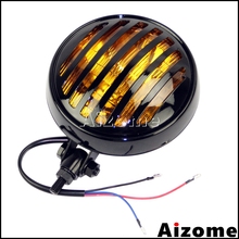 Black Vintage Style Grill Prison Headlight 5 3/4" Headlamp For Cafe Racer Chopper Bobber Motorcycle Amber Glass Luz 2024 - buy cheap