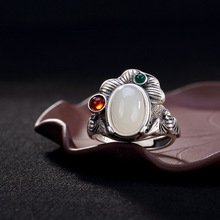 Anel charmoso de prata pura 925, anel charmoso de jade bai yufu para restaurar modos antigos ms com folha de lótus 2024 - compre barato